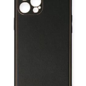 iPhone 12 Pro Max Kılıf Coco Deri Silikon Kapak - Siyah-(5796)