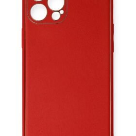 iPhone 12 Pro Max Kılıf Coco Deri Silikon Kapak - Kırmızı-(5796)