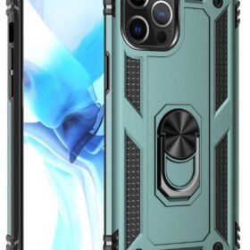 iPhone 12 Pro Max Kılıf Sofya Yüzüklü Silikon Kapak - Yeşil-(5796)