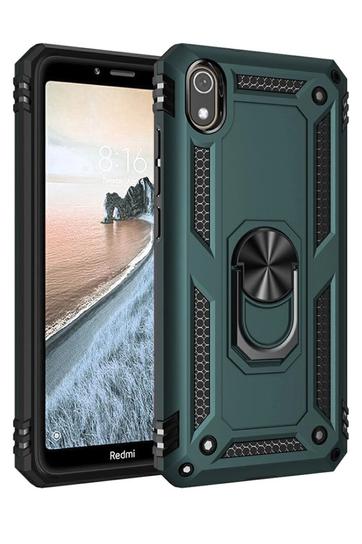 Xiaomi Redmi 7A Kılıf Sofya Yüzüklü Silikon Kapak - Yeşil-(5796)