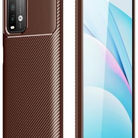 Xiaomi Redmi 9T Kılıf Auto Focus Karbon Kapak - Kahverengi-(5796)