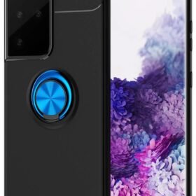 Samsung Galaxy S21 Ultra Kılıf Range Yüzüklü Silikon - Siyah-Mavi-(5796)