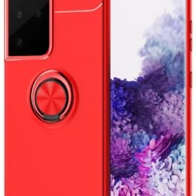Samsung Galaxy S21 Ultra Kılıf Range Yüzüklü Silikon - Kırmızı-(5796)