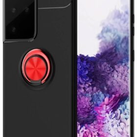 Samsung Galaxy S21 Ultra Kılıf Range Yüzüklü Silikon - Siyah-Kırmızı-(5796)