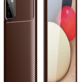 Samsung Galaxy A02S Kılıf Auto Focus Karbon Kapak - Kahverengi-(5796)