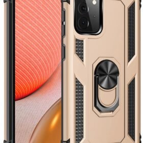 Samsung Galaxy A72 Kılıf Sofya Yüzüklü Silikon Kapak - Gold-(5796)