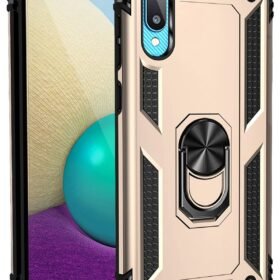 Samsung Galaxy A02 Kılıf Sofya Yüzüklü Silikon Kapak - Gold-(5796)