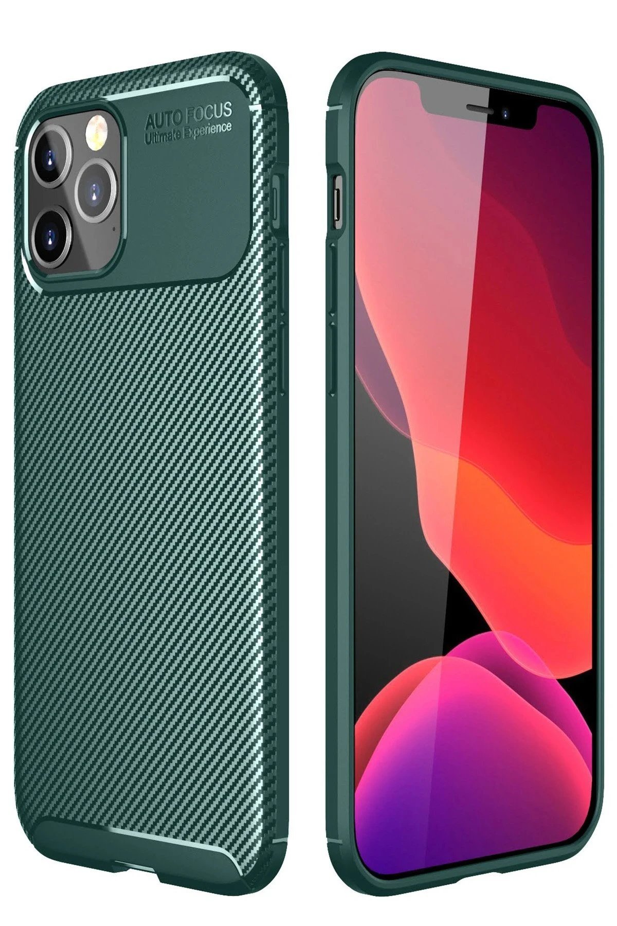 iPhone 11 Pro Kılıf Auto Focus Karbon Kapak - Yeşil-(5796)