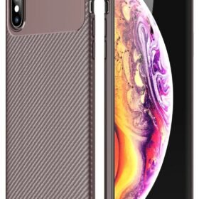 iPhone XS Max Kılıf Auto Focus Karbon Kapak - Kahverengi-(5796)