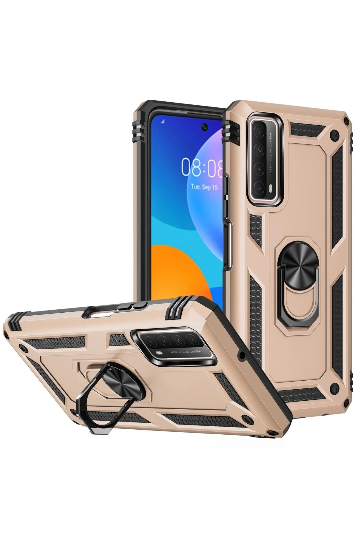 Huawei P Smart 2021 Kılıf Sofya Yüzüklü Silikon Kapak - Gold-(5796) - Görsel 2