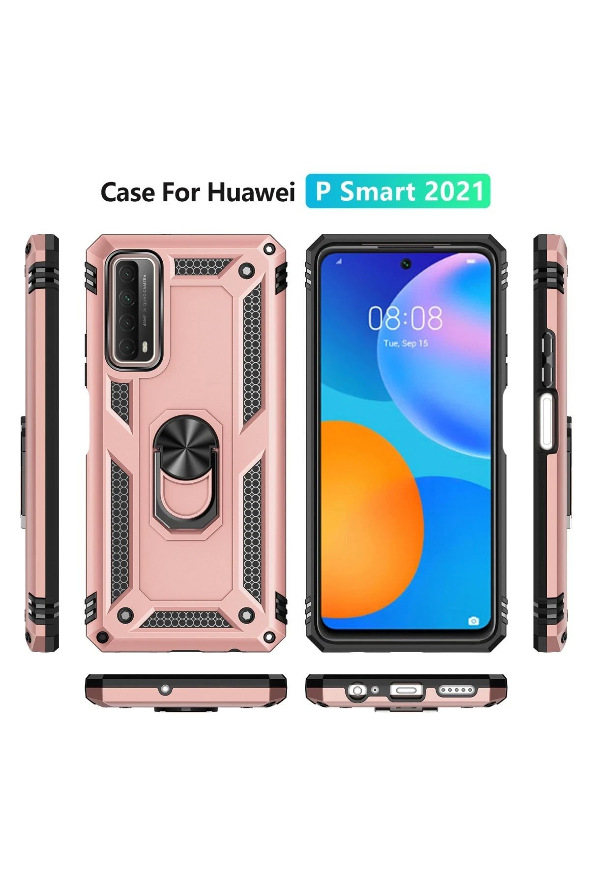 Huawei P Smart 2021 Kılıf Sofya Yüzüklü Silikon Kapak - Rose-(5796) - Görsel 3