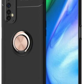 Realme 7 Kılıf Range Yüzüklü Silikon - Siyah-Gold-(5796)