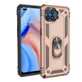 Oppo Reno 4 Lite Kılıf Sofya Yüzüklü Silikon Kapak - Gold-(5796)