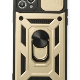iPhone 11 Pro Kılıf Pars Lens Yüzüklü Silikon - Gold-(5796)