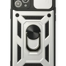 iPhone 11 Pro Kılıf Pars Lens Yüzüklü Silikon - Gümüş-(5796)