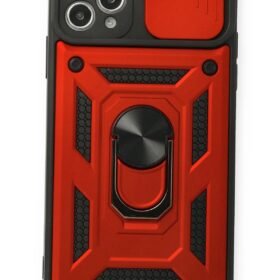 iPhone 11 Pro Max Kılıf Pars Lens Yüzüklü Silikon - Kırmızı-(5796)