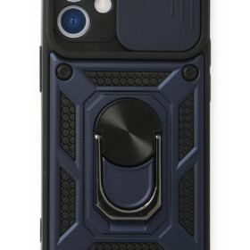 iPhone 12 Kılıf Pars Lens Yüzüklü Silikon - Lacivert-(5796)