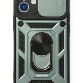 iPhone 12 Kılıf Pars Lens Yüzüklü Silikon - Yeşil-(5796)
