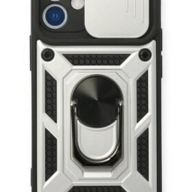 iPhone 12 Mini Kılıf Pars Lens Yüzüklü Silikon - Gümüş-(5796)