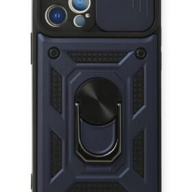 iPhone 12 Pro Kılıf Pars Lens Yüzüklü Silikon - Lacivert-(5796)