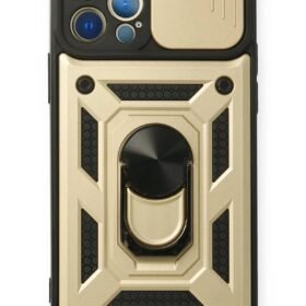 iPhone 12 Pro Kılıf Pars Lens Yüzüklü Silikon - Gold-(5796)