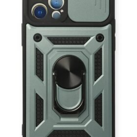 iPhone 12 Pro Kılıf Pars Lens Yüzüklü Silikon - Yeşil-(5796)