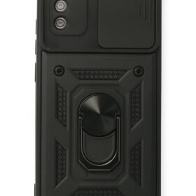 Samsung Galaxy A02S Kılıf Pars Lens Yüzüklü Silikon - Siyah-(5796)