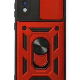 Samsung Galaxy A02 Kılıf Pars Lens Yüzüklü Silikon - Kırmızı-(5796)