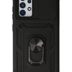 Samsung Galaxy A52 Kılıf Pars Lens Yüzüklü Silikon - Siyah-(5796)