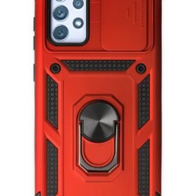 Samsung Galaxy A72 Kılıf Pars Lens Yüzüklü Silikon - Kırmızı-(5796)