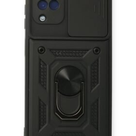 Samsung Galaxy A12 Kılıf Pars Lens Yüzüklü Silikon - Siyah-(5796)