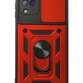 Samsung Galaxy A12 Kılıf Pars Lens Yüzüklü Silikon - Kırmızı-(5796)