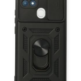 Oppo A15 Kılıf Pars Lens Yüzüklü Silikon - Siyah-(5796)