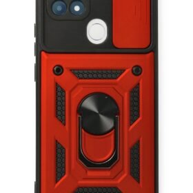 Oppo A15 Kılıf Pars Lens Yüzüklü Silikon - Kırmızı-(5796)