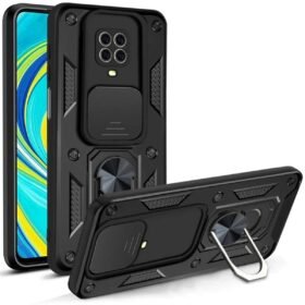 Xiaomi Redmi Note 9 Pro Kılıf Pars Lens Yüzüklü Silikon - Siyah-(5796)