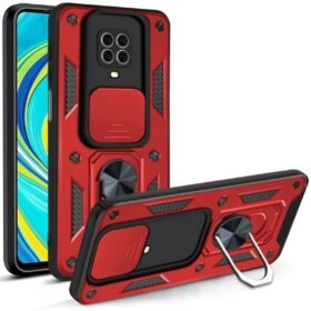 Xiaomi Redmi Note 9 Pro Kılıf Pars Lens Yüzüklü Silikon - Kırmızı-(5796)