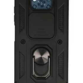 Xiaomi Pocophone X3 Kılıf Pars Lens Yüzüklü Silikon - Siyah-(5796)