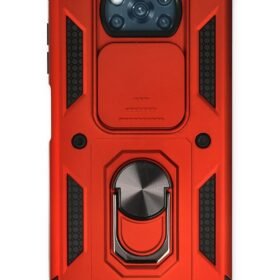 Xiaomi Pocophone X3 Kılıf Pars Lens Yüzüklü Silikon - Kırmızı-(5796)