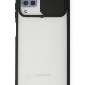 Samsung Galaxy A12 Kılıf Palm Buzlu Kamera Sürgülü Silikon - Siyah-(5796)