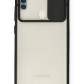 Samsung Galaxy A11 Kılıf Palm Buzlu Kamera Sürgülü Silikon - Siyah-(5796)