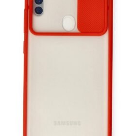 Samsung Galaxy A11 Kılıf Palm Buzlu Kamera Sürgülü Silikon - Kırmızı-(5796)