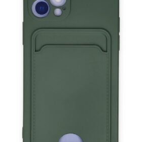iPhone 12 Kılıf Kelvin Kartvizitli Silikon - Koyu Yeşil-(5796)