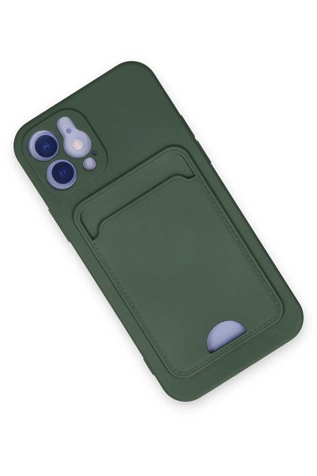 iPhone 12 Kılıf Kelvin Kartvizitli Silikon - Koyu Yeşil-(5796) - Görsel 3