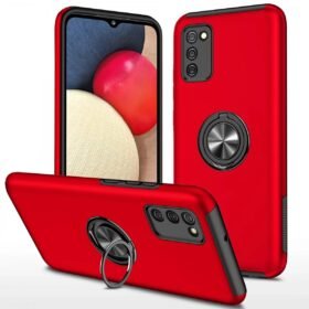 Samsung Galaxy A02S Kılıf Elit Yüzüklü Kapak - Kırmızı-(5796)
