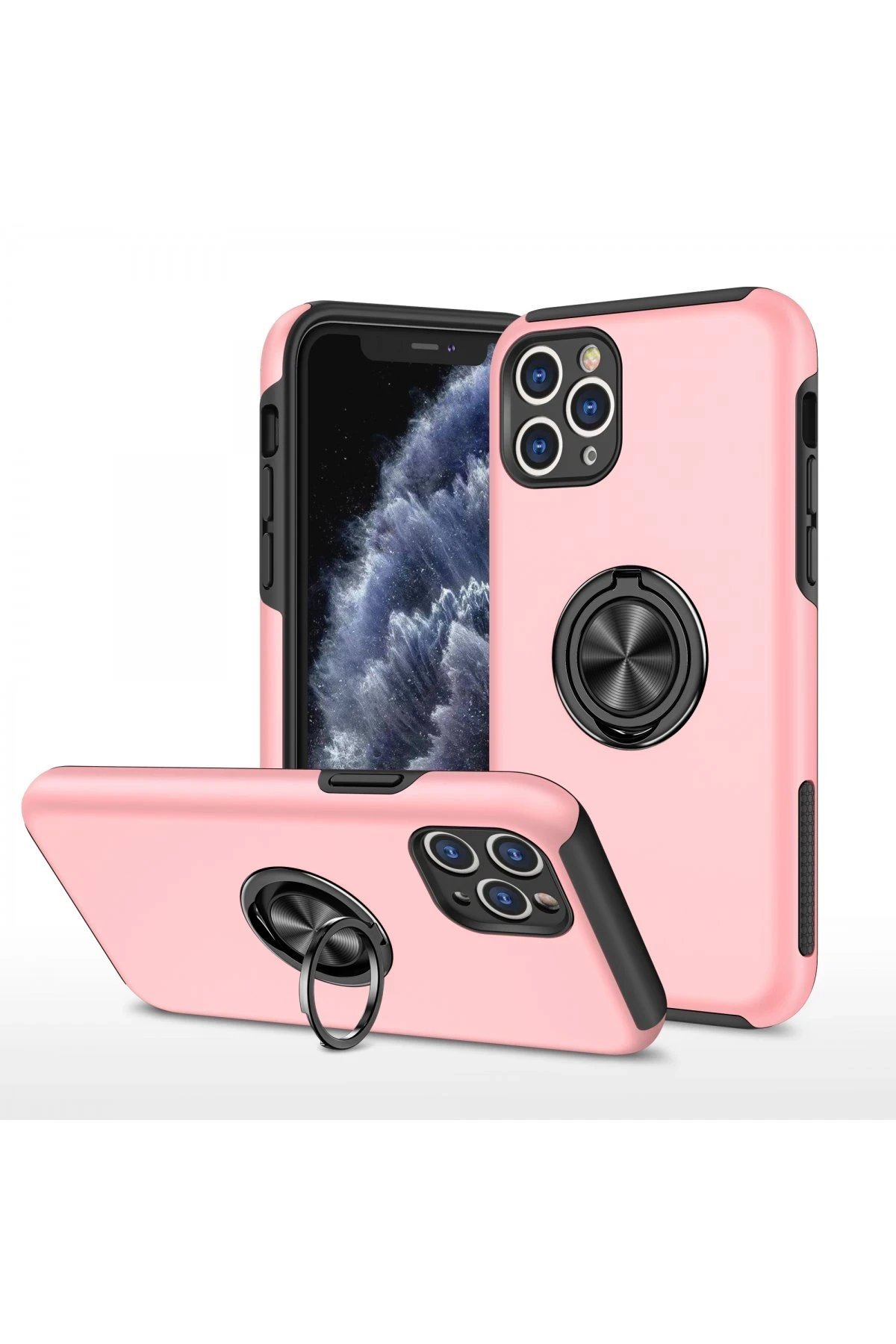 iPhone 11 Pro Max Kılıf Elit Yüzüklü Kapak - Pembe-(5796)