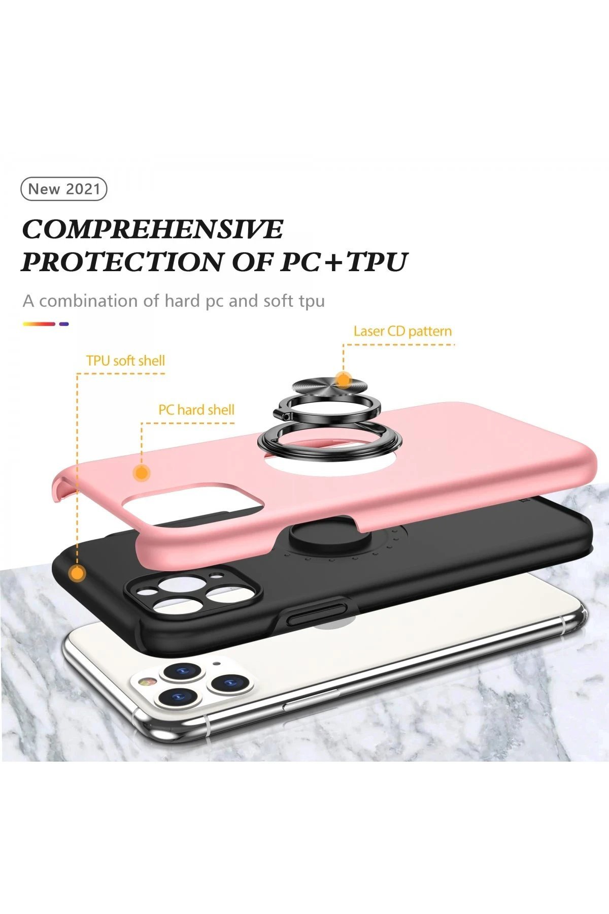 iPhone 11 Pro Max Kılıf Elit Yüzüklü Kapak - Pembe-(5796) - Görsel 2