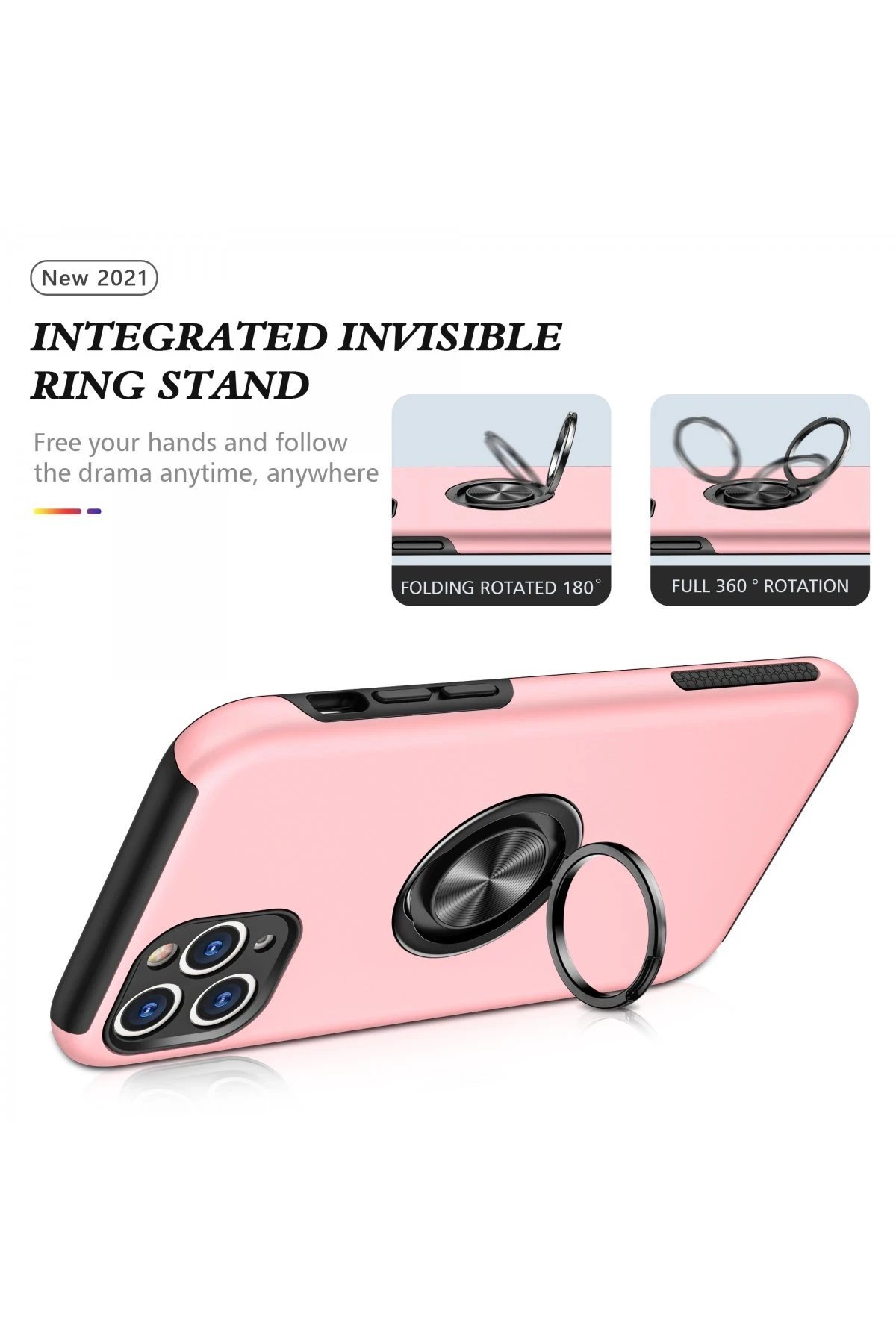 iPhone 11 Pro Max Kılıf Elit Yüzüklü Kapak - Pembe-(5796) - Görsel 3