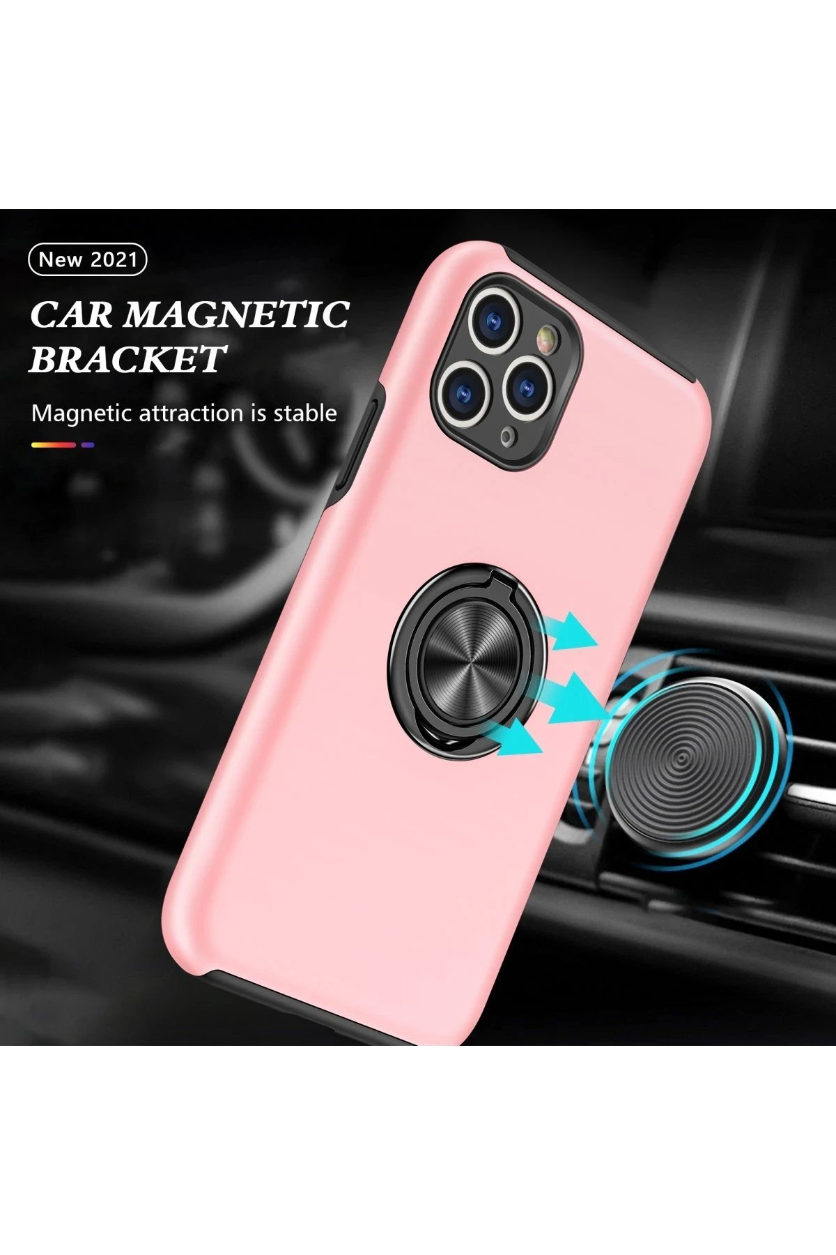 iPhone 11 Pro Max Kılıf Elit Yüzüklü Kapak - Pembe-(5796) - Görsel 5