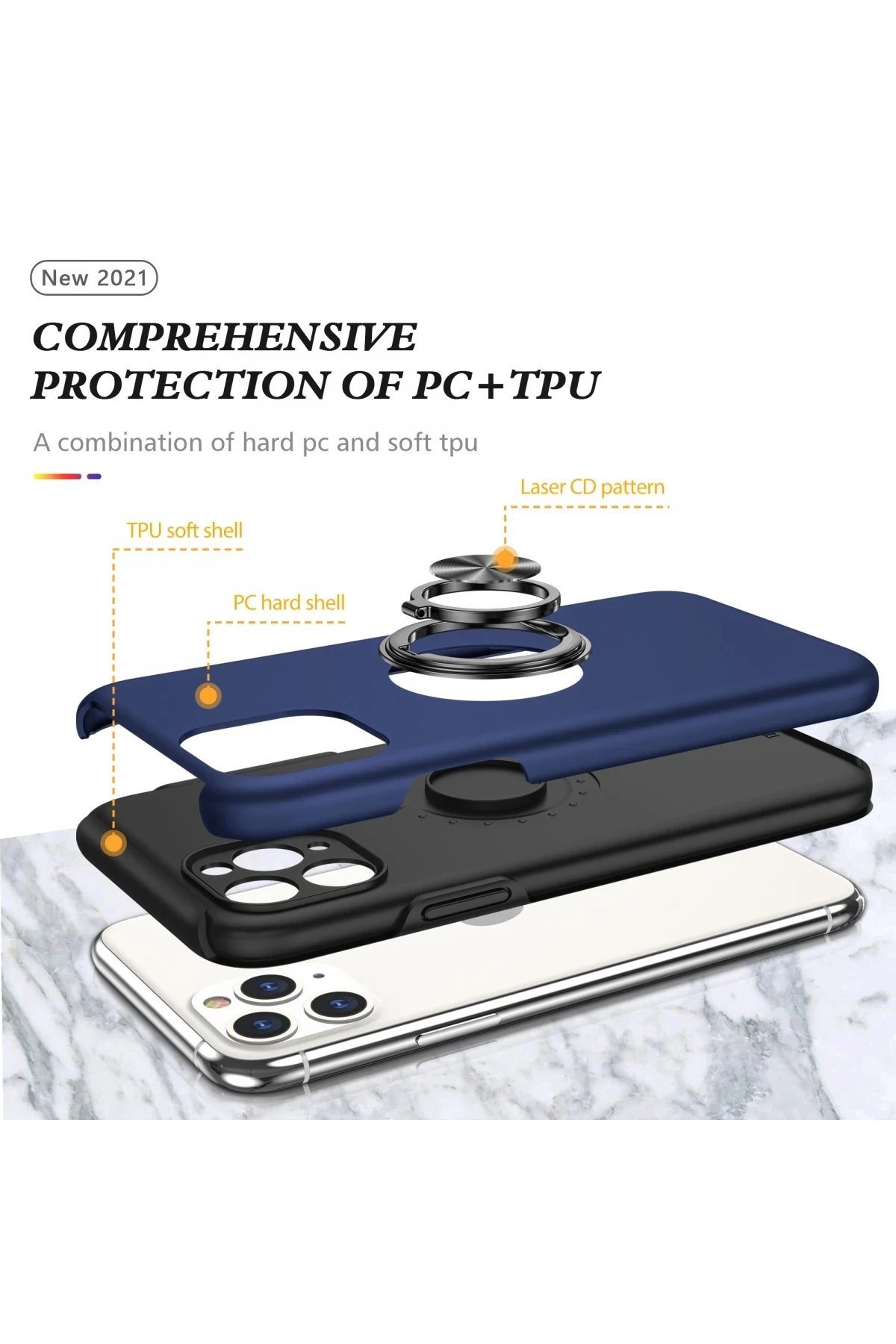 iPhone 11 Pro Max Kılıf Elit Yüzüklü Kapak - Lacivert-(5796) - Görsel 2