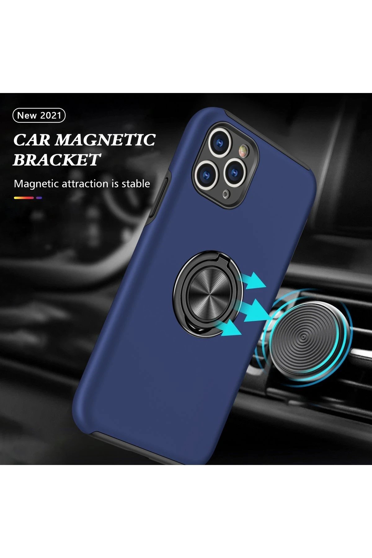 iPhone 11 Pro Max Kılıf Elit Yüzüklü Kapak - Lacivert-(5796) - Görsel 5